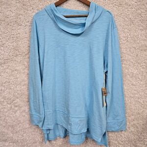 Escape by Habitat Cowl Neck Top Women XL Sky Blue Cotton Slub Knit High-Low New